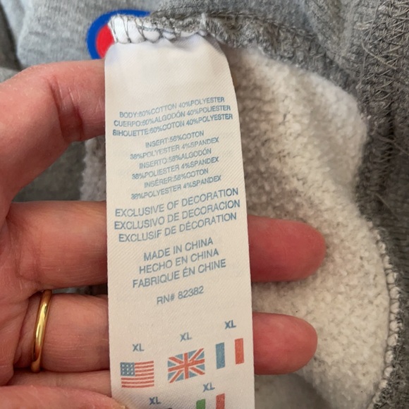 Champion Gray All Over Logo Pullover Hoodie Kangaroo Pocket-XL - Picture 9 of 10